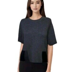 J.Crew Merino Wool Leather Pocket Short Raglan Sleeve Sweater Gray B1259 Size S